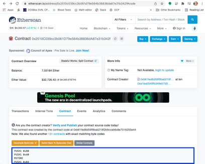 Etherscan'den İşlem Kodu Görünümü